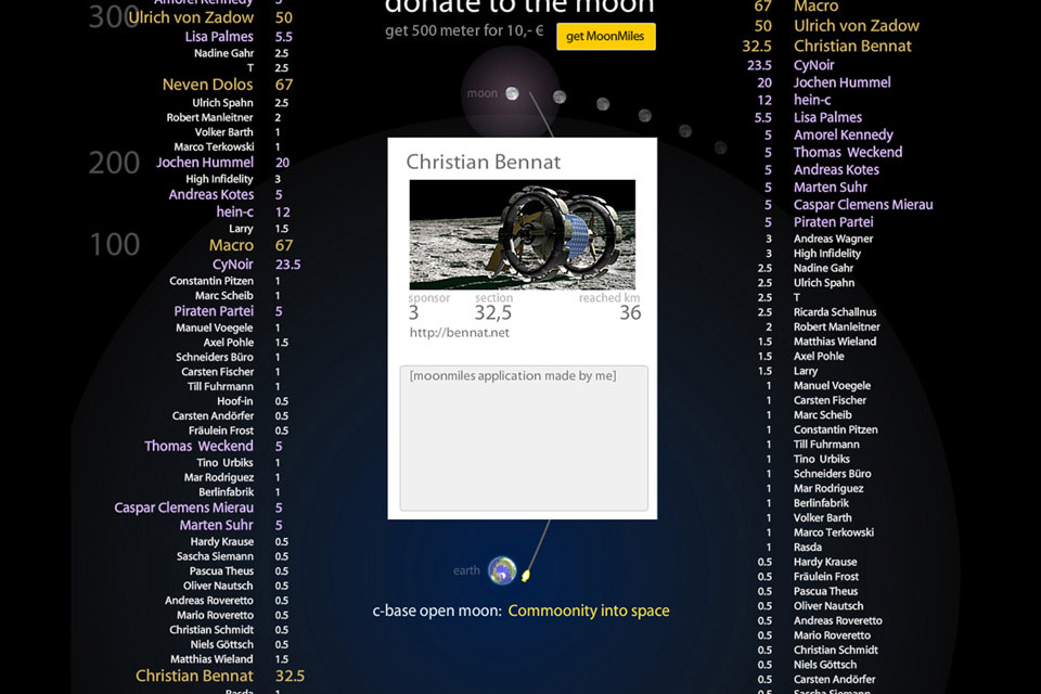 GLXP Google Lunar Xprice c-base Open moon Openmoon Moonmiles Christian Bennat Projekt Konzept Design UX UI Neven Dolos 