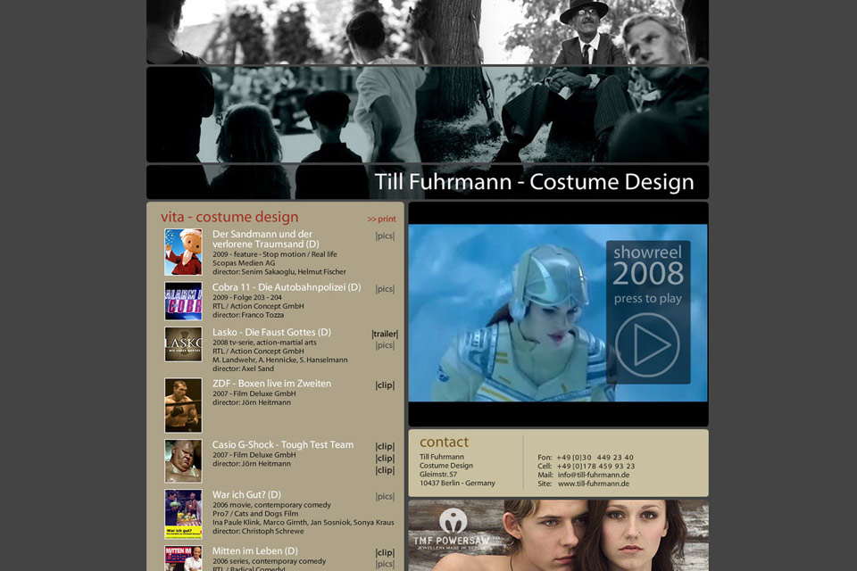 Till 2008 Fuhrmann Costume Design Bennat Website Flash HTML PHP UX UI Illustration